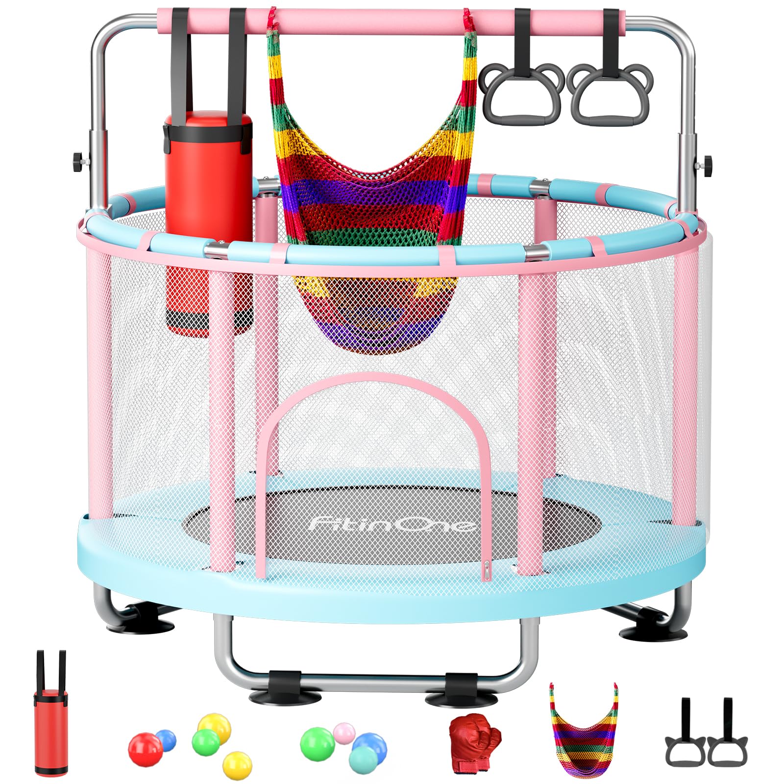 FitinOne 55" Toddler Mini Trampoline for Kids, Indoor Outdoor Toys with Swing, 440lbs Baby Kids