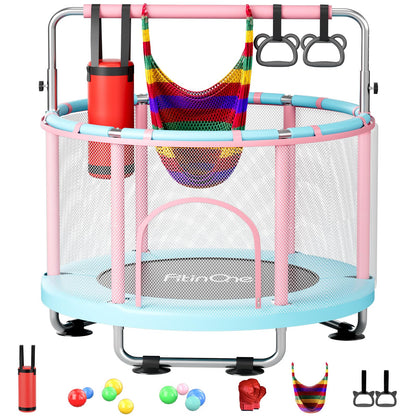 FitinOne 55" Toddler Mini Trampoline for Kids, Indoor Outdoor Toys with Swing, 440lbs Baby Kids