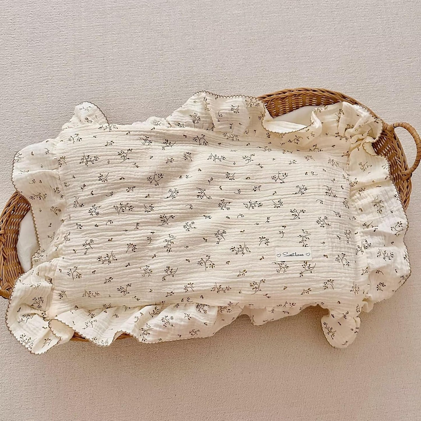 BuLuTu Cotton Muslin Kids Pillowcases Standard Size, Cute Olive Pattern Travel Pillow Case Neutral Toddler Boys Girls Pillowcase, Soft Breathable Pillow Covers Enveloped, 20"x26"