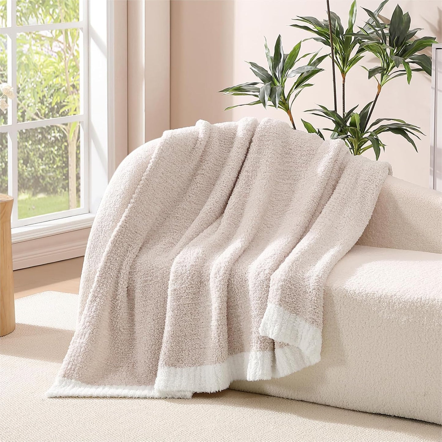 WRENSONGE Throw Blanket Cationic Dyeing Taupe Soft Cozy Fluffy Warm Hand Made Throw Blankets for