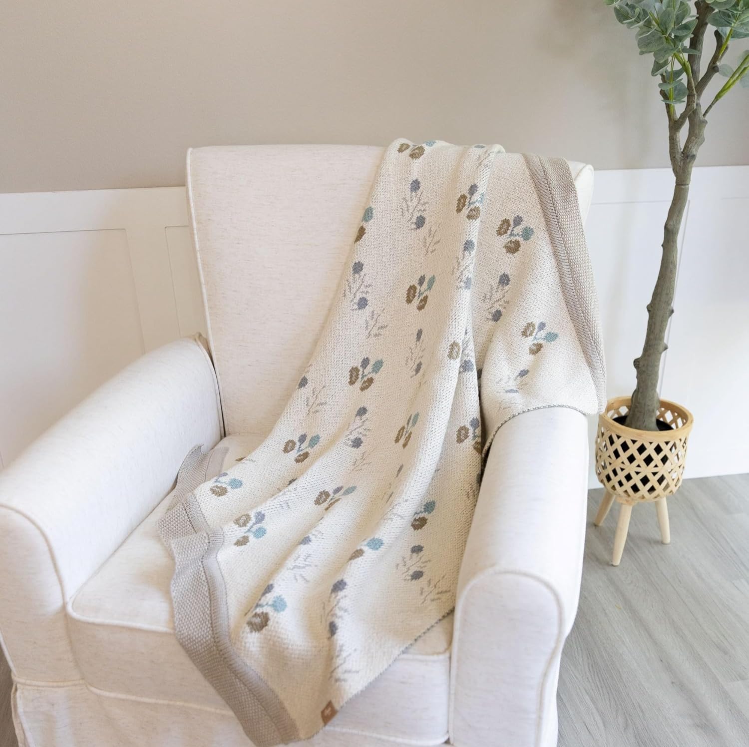 Crane Baby 100% Organic Cotton Knit Baby Blanket with Poppy Design, Soft Reversible Stroller and