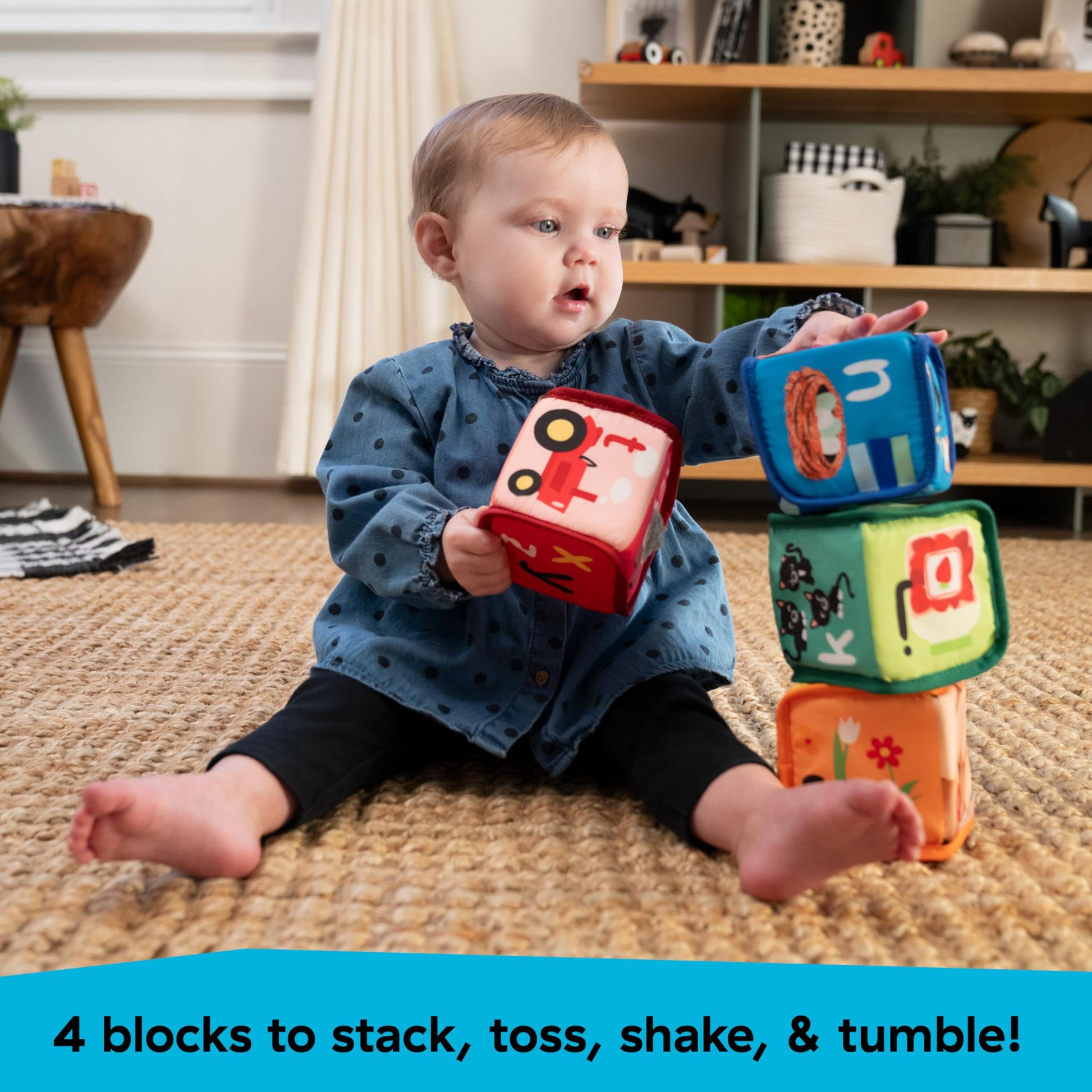 Baby Einstein Alpha Stacks Baby Learning Blocks, Soft, Multisensory Stacking Toys with Letters A-Z