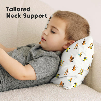 Toddler Pillow with Pillowcase - 10x18 My Little Dreamy Kids Travel Bed Pillows for Sleeping, Organic Cotton Small Pillowcase, Soft & Breathable, Machine Washable,Toddlers 2-5 Years Old(Construction)