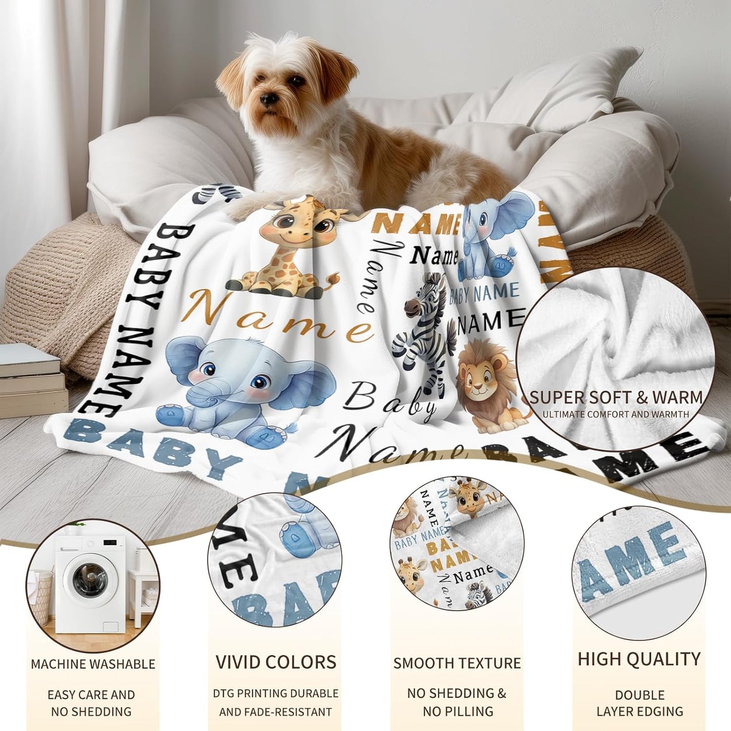 Ship Next Day, Custom Name Blanket - Printed in USA, Personalized Baby Blankets for Girls, Baby
