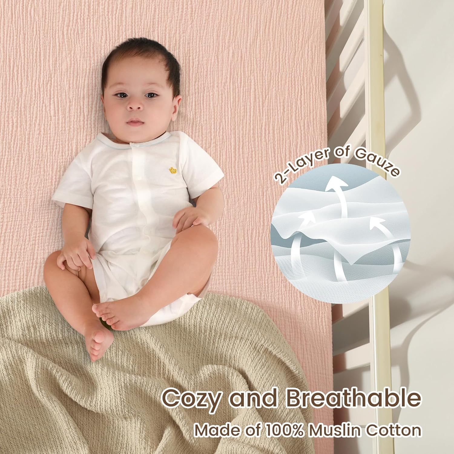 david's kids Muslin Mini Crib Sheets, 2 Pack Cotton Pack N Play Sheets for Boys Girls Neutral, Soft