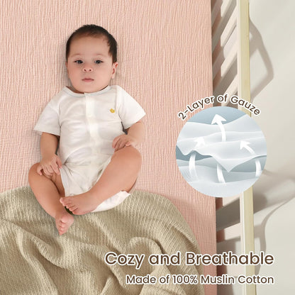 david's kids Muslin Mini Crib Sheets, 2 Pack Cotton Pack N Play Sheets for Boys Girls Neutral, Soft