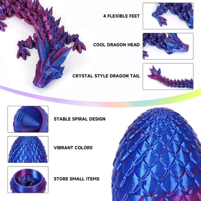3D Printed Dragon Egg, Dragon Eggs with Dragon Inside, Crystal Articulated Dragon, Mystery Dragon Egg Fidget Toy, 3D Dragon Eggs Surprise Fidget Toy (Laser Purple)