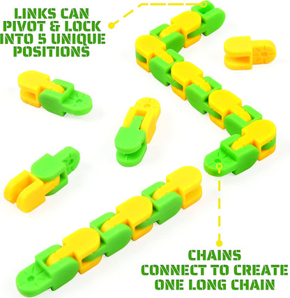 68 Pack 24 Links Wacky Tracks Snap and Click Fidget Toys,Fidget Snake Toy for Party Favors,Plastic Chains Finger Sensory Toys,Stress Relief Toys for Kids