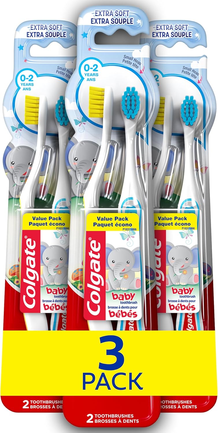 Colgate My First Baby and Toddler Toothbrush, Extra Soft Infant Training Toothbrush, Ages 0-2, 6