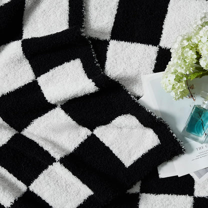 WRENSONGE Checkered Throw Blanket, Black and White Soft Cozy Fluffy Warm Hand Made Throw Blankets
