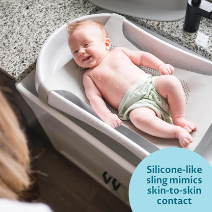 The First Years Rain Shower Baby Bathtub Set - Includes Infant Sling, Soothing Spray Shower Head