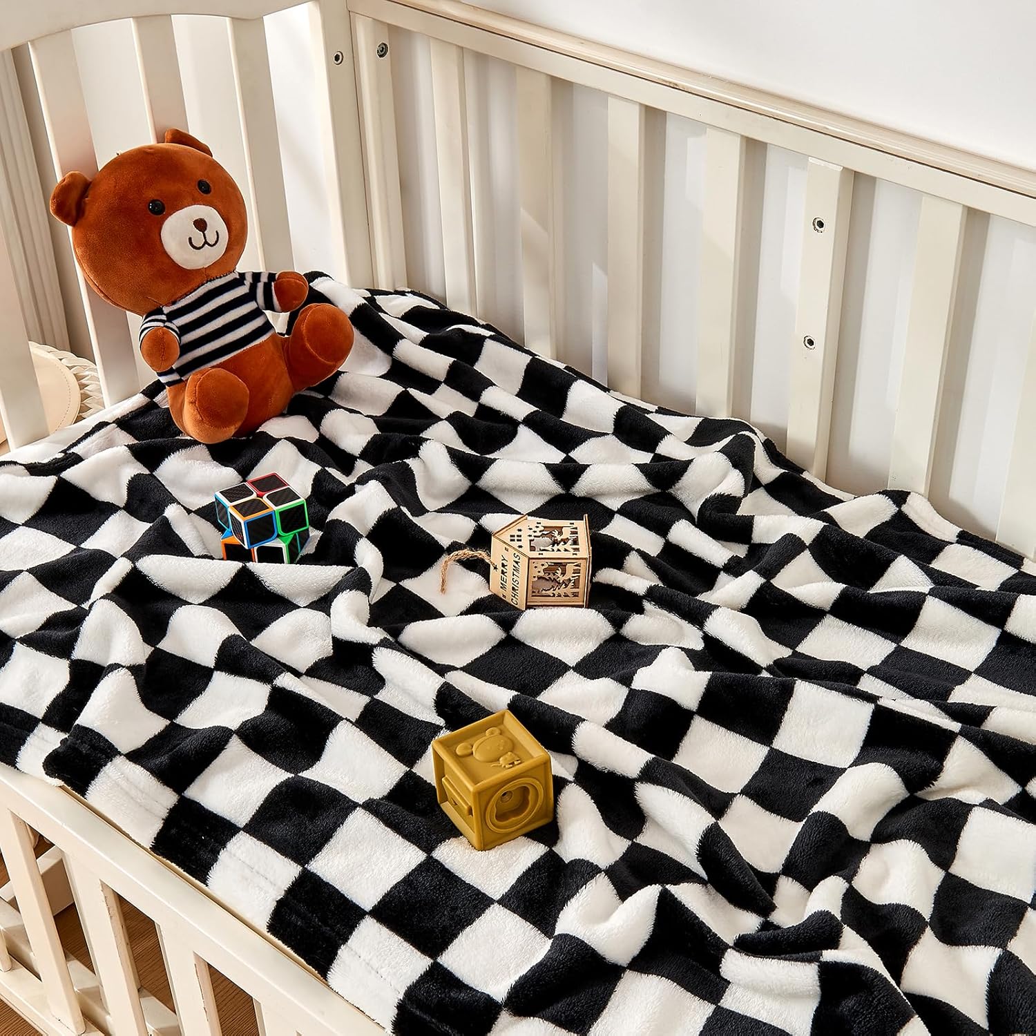 Yurhap Checkered Baby Blanket Fleece Baby Blankets for Boys Girls, Ultra Soft Cozy Fluffy Infant