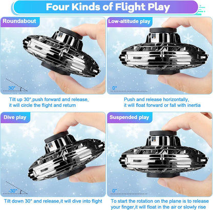 Flying Fidget Spinner,2024 Upgraded Flying Spinner Mini Hand Drone with 360 ° Rotating and LED Lights Outdoor Indoor Toy,Mini UFO Toy Drone for Boys Girls Adults (Black)