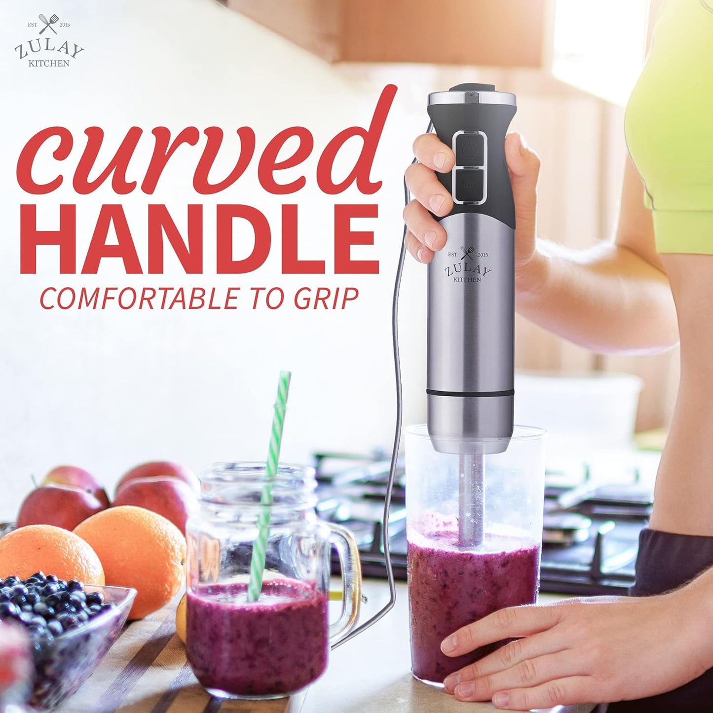 Zulay Immersion Blender Handheld - Durable Stick Blender With Ultra-Sharp Stainless Steel Blades