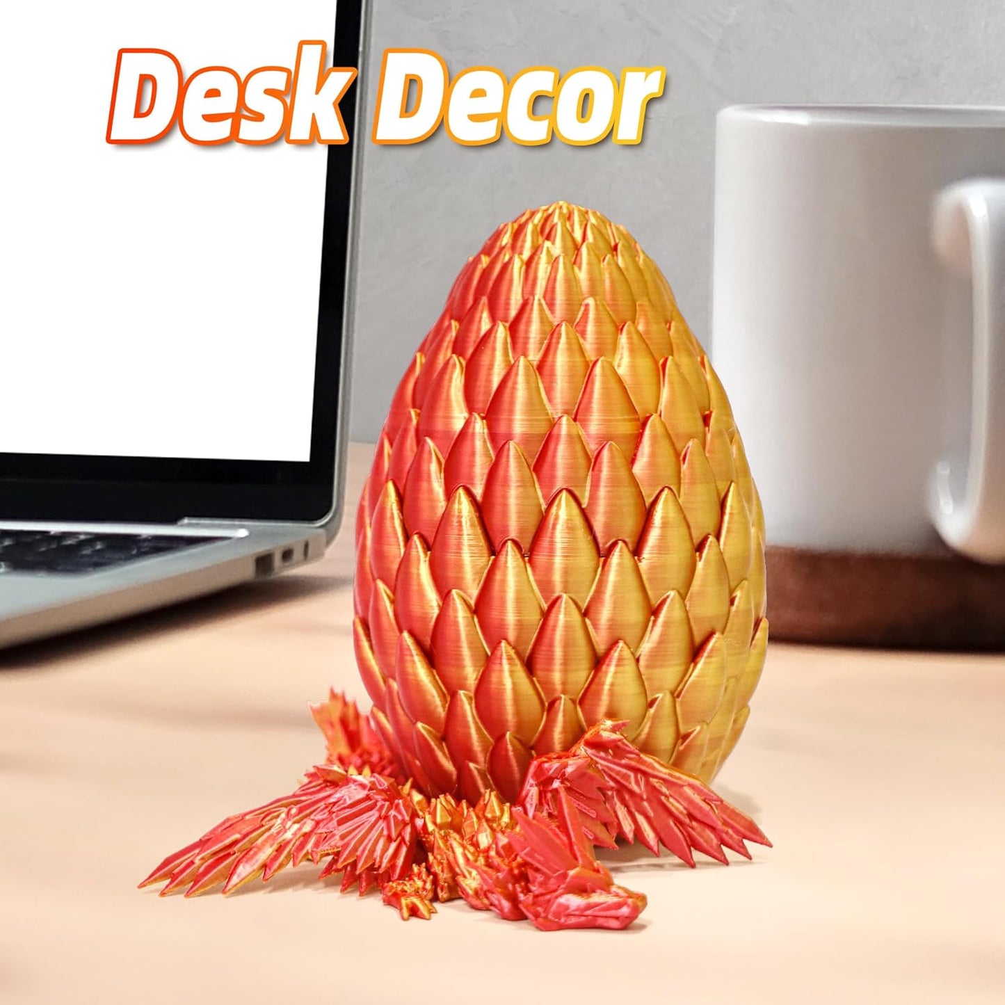 3D Printed Flying Dragon in Egg - Red Mix Gold - Surprise Egg with Flexible Winged Dragon Inside, Mystery Beautiful Fidget Toy, Birthday Gift, Desk Figure Decor