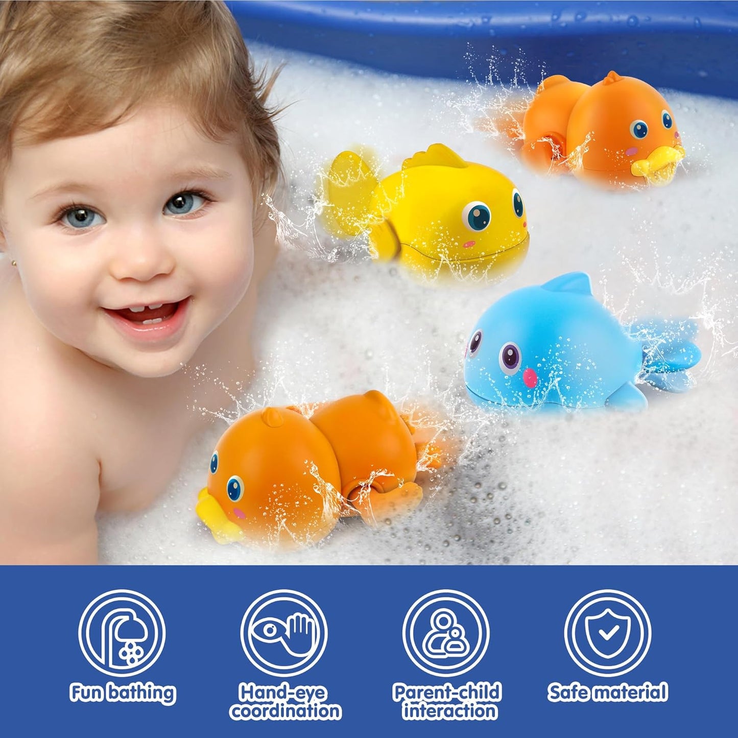 Dwi Dowellin Bath Toys for Toddlers, Magnetic Fishing Games Kids Bathtub Toys, Mold Free Wind-up
