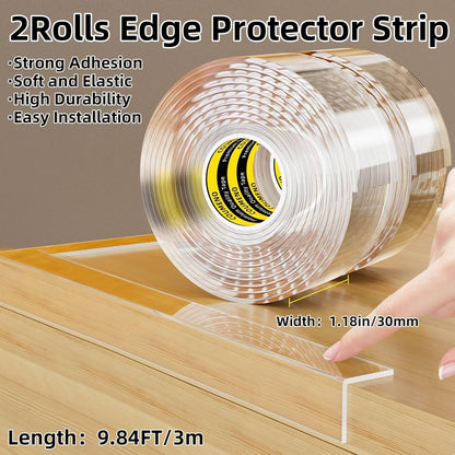2Pack Baby Clear Edge Protector, 1.18in X 9.84FT, Child Protection Desk Corner Anti-Bump Home Wrap Invisible, Anti-Sharp Edge Protect