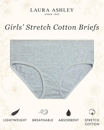 Laura Ashley Girls Underwear - 5 Pack Soft Stretch Breathable Panties for Girls - Lightweight Cotton Panties (Size: 4-12)