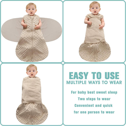 Fleece Newborn Sleep Sack Baby Swaddle,3-Way Adjustable Wearable Blanket,2 Pack Fleece Swaddling Sleeping Bag TOG 2.0， (Brown & Dark Green, 6-12 Months)