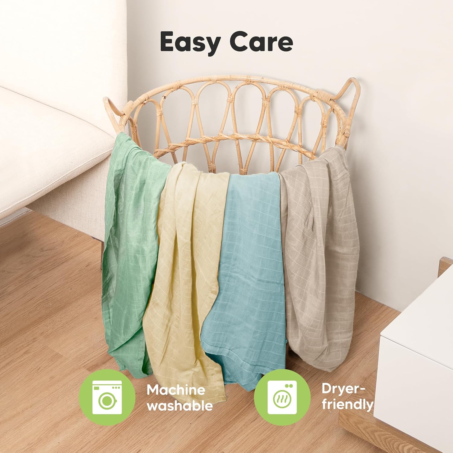 4-Pack Muslin Swaddle Blankets for Boys, Girls - Organic Baby Swaddles for Newborns, Soft &