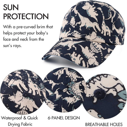 JANGANNSA Dinosaur Boys Girls Caps Embroidery Baby Baseball Caps Cotton Infant Toddler Kids Hat Spring Summer Autumn 2-6Y