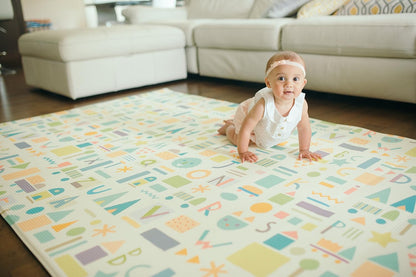 Baby Care Play Mat (Large, Sea Petals - Green) Original One-Piece Reversible Rollable Waterproof Play Mat for Infants, Babies, Toddler, and Kids