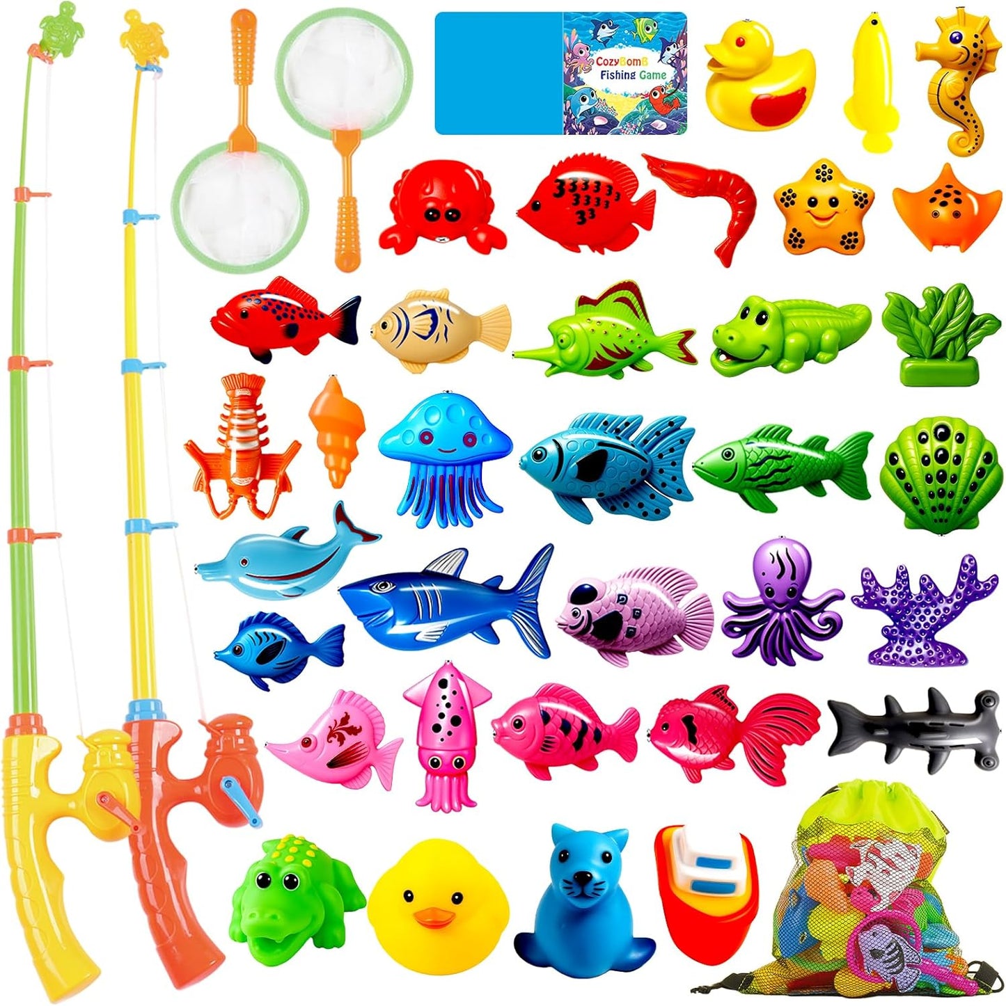 CozyBomB™ Magnetic Fishing Toys Game Set for Kids | Water Table Bathtub Kiddie Pool Party & Pole