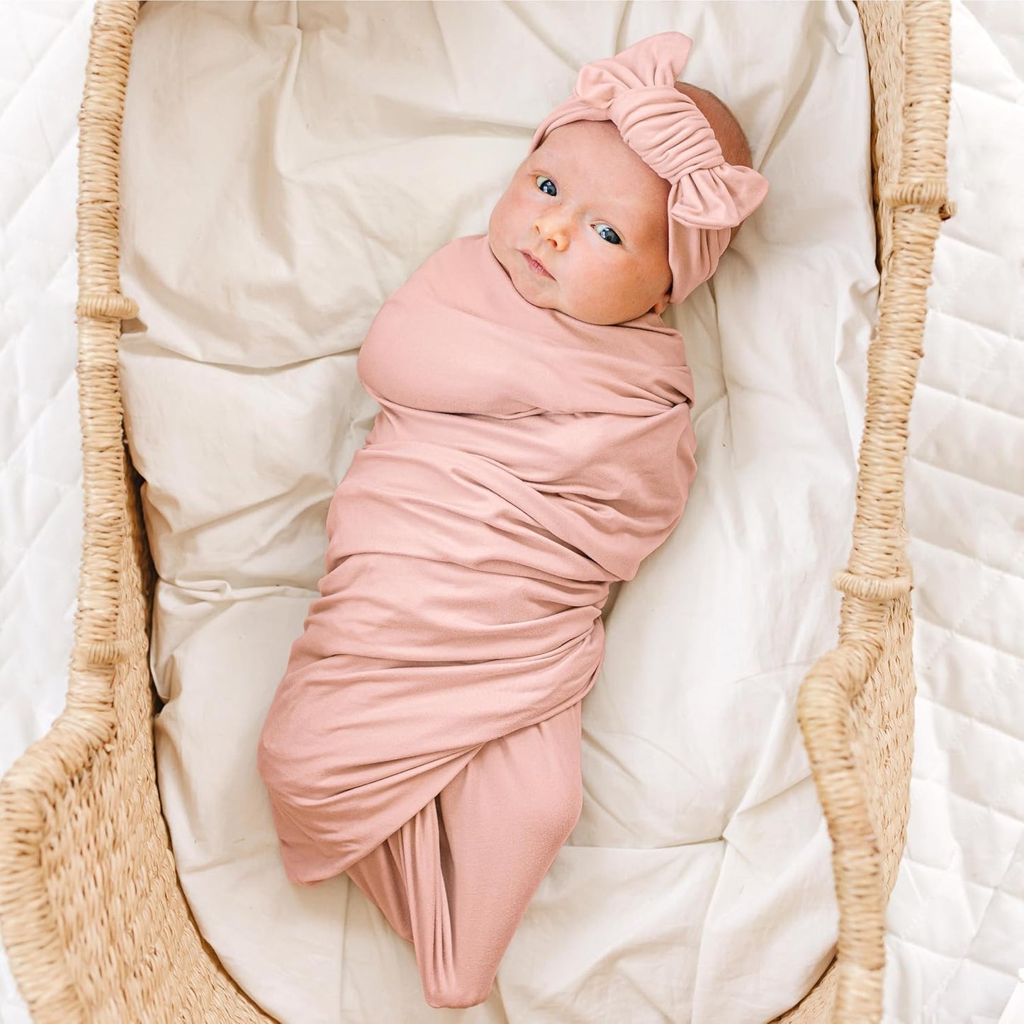 Konssy Baby Girl Newborn Receiving Blanket with Matching Headband and Beanie Set Baby Swaddle Nursery Swaddle Wrap