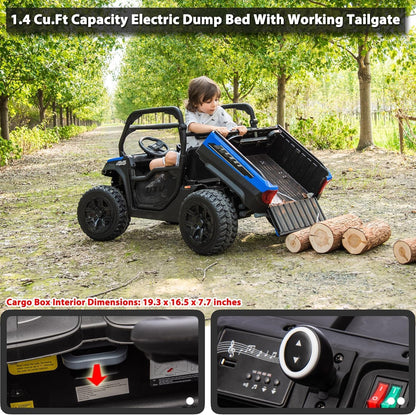 sopbost 24V 10Ah 2 Seater Ride On Car with Remote Control Battery Powered Ride On Toy Electric 4x4 Kids UTV with Large Dump Bed, 4x75W Motors, Blue