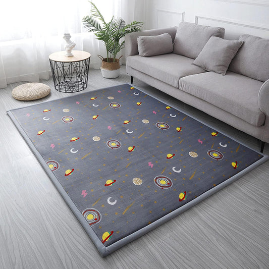 Loartee Coral Velvet Area Rug - 1" Thick Memory Foam Baby Play Mat, Washable Toddler Carpet, Home Decor for Living Room, Nursery, Kids Bedroom, Astral Gray, 4'3"x6'3"