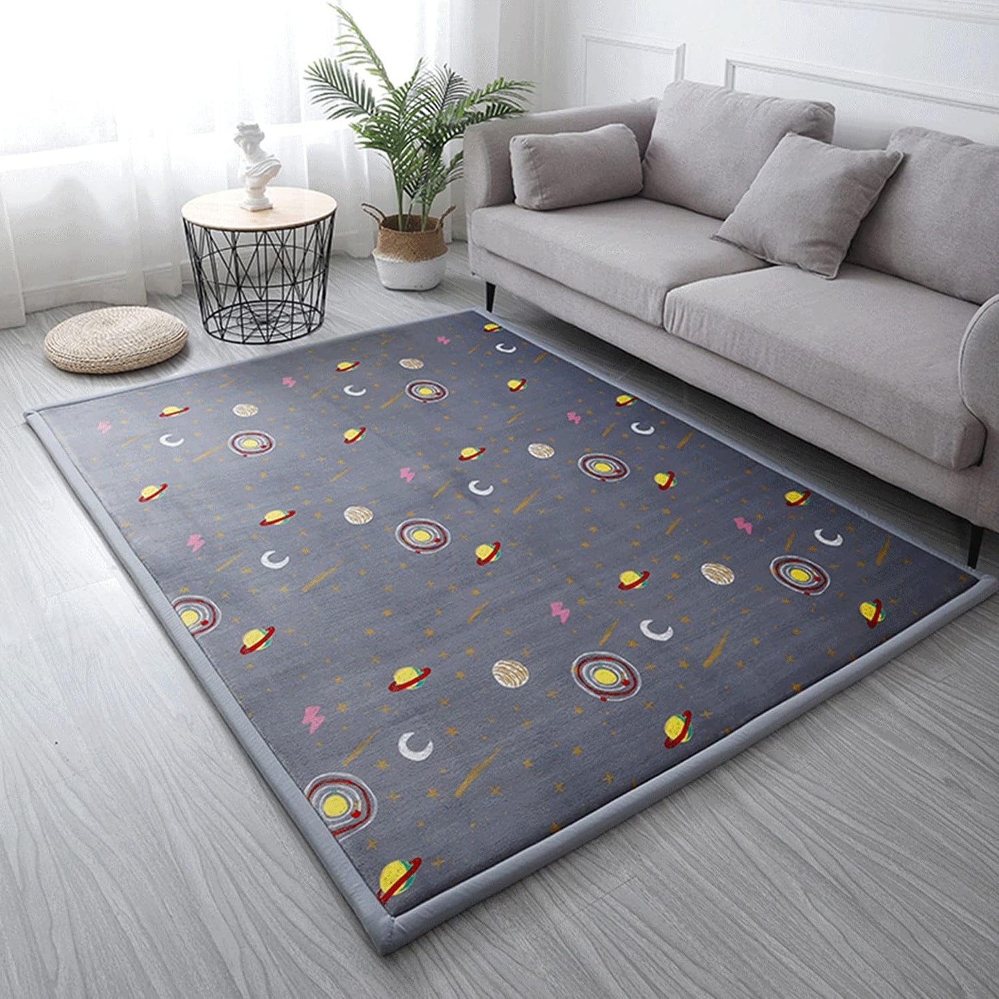 Loartee Coral Velvet Area Rug - 1" Thick Memory Foam Baby Play Mat, Washable Toddler Carpet, Home Decor for Living Room, Nursery, Kids Bedroom, Astral Gray, 4'11"x4'11"