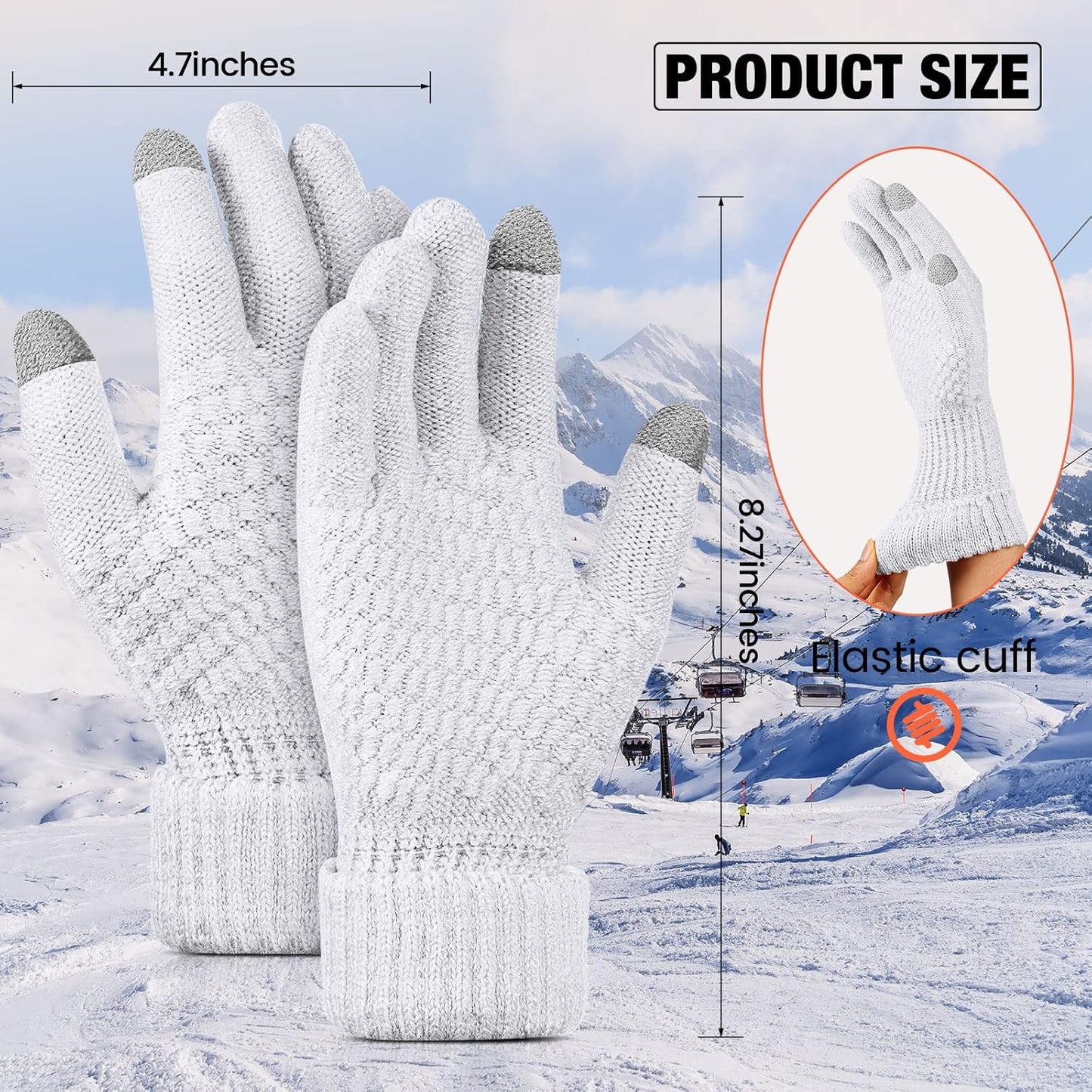 Geyoga 2 Pairs Women's Winter Touch Screen Gloves Soft Warm Fleece Lined Knit Elastic Cuff Winter Texting Gloves
