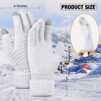 Geyoga 2 Pairs Women's Winter Touch Screen Gloves Soft Warm Fleece Lined Knit Elastic Cuff Winter Texting Gloves
