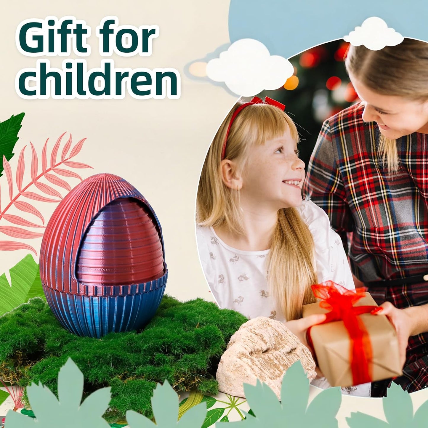 3D Printed Egg with Snake Inside - 24inch Flexible Snake, Cute Rotary Animal Egg, 3D Printed Gift, Figure Decoration, ADHD(Red Mix Blue)