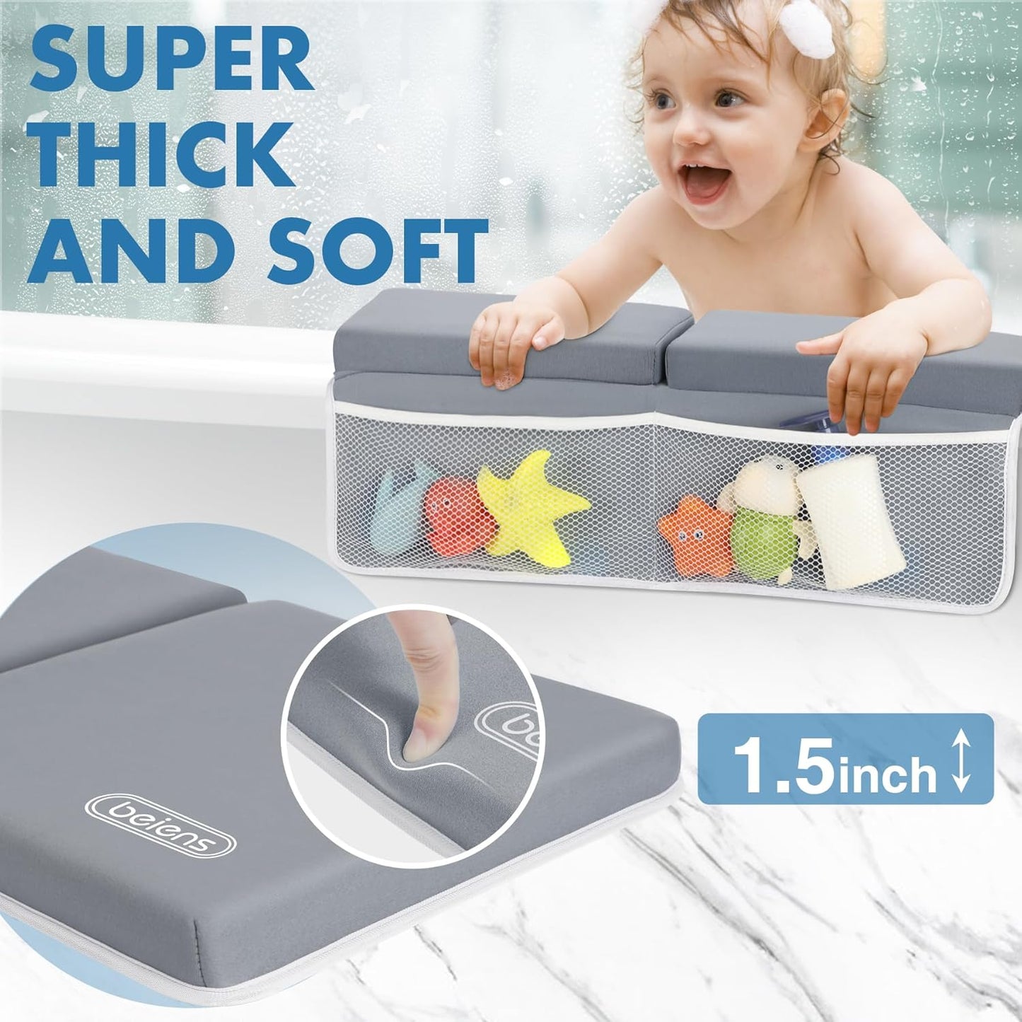 beiens Bath Kneeler and Elbow Rest Pad Set - 1.5'' Comfortable Thick Baby Bath Kneeler Pads, Quick