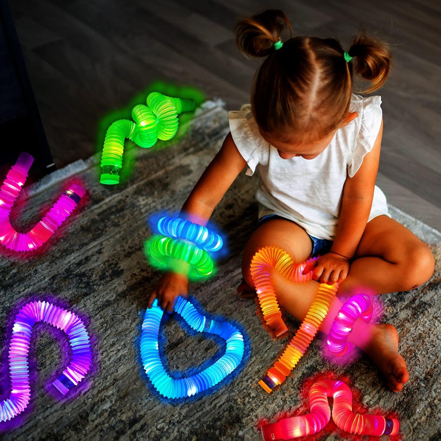 Light Up Pop Tubes for Kids 6 PCS, Halloween Glow Sticks Party Favors for Toddlers, Neon LED Bracelets Necklaces Accessories for Children, Travel Camp Camping Fun Toys Gifts for Boys Girls