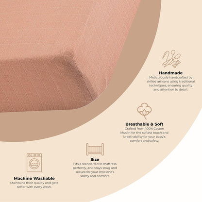 Crane Baby Fitted Sheet, Soft Cotton Fitted Sheet for Cribs and Nurseries, Beige Copper, 28”w x