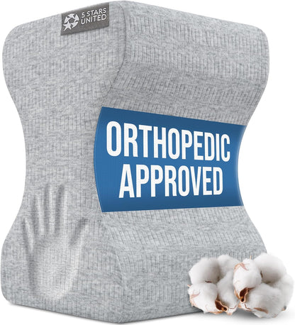 5 STARS UNITED Knee Pillow for Side Sleepers - Hip Pain Relief, Memory Foam Leg Cushion for Side Sleeping - Between Legs Pillow for Sciatica & Lower Back Pain, Gray Cotton Cover