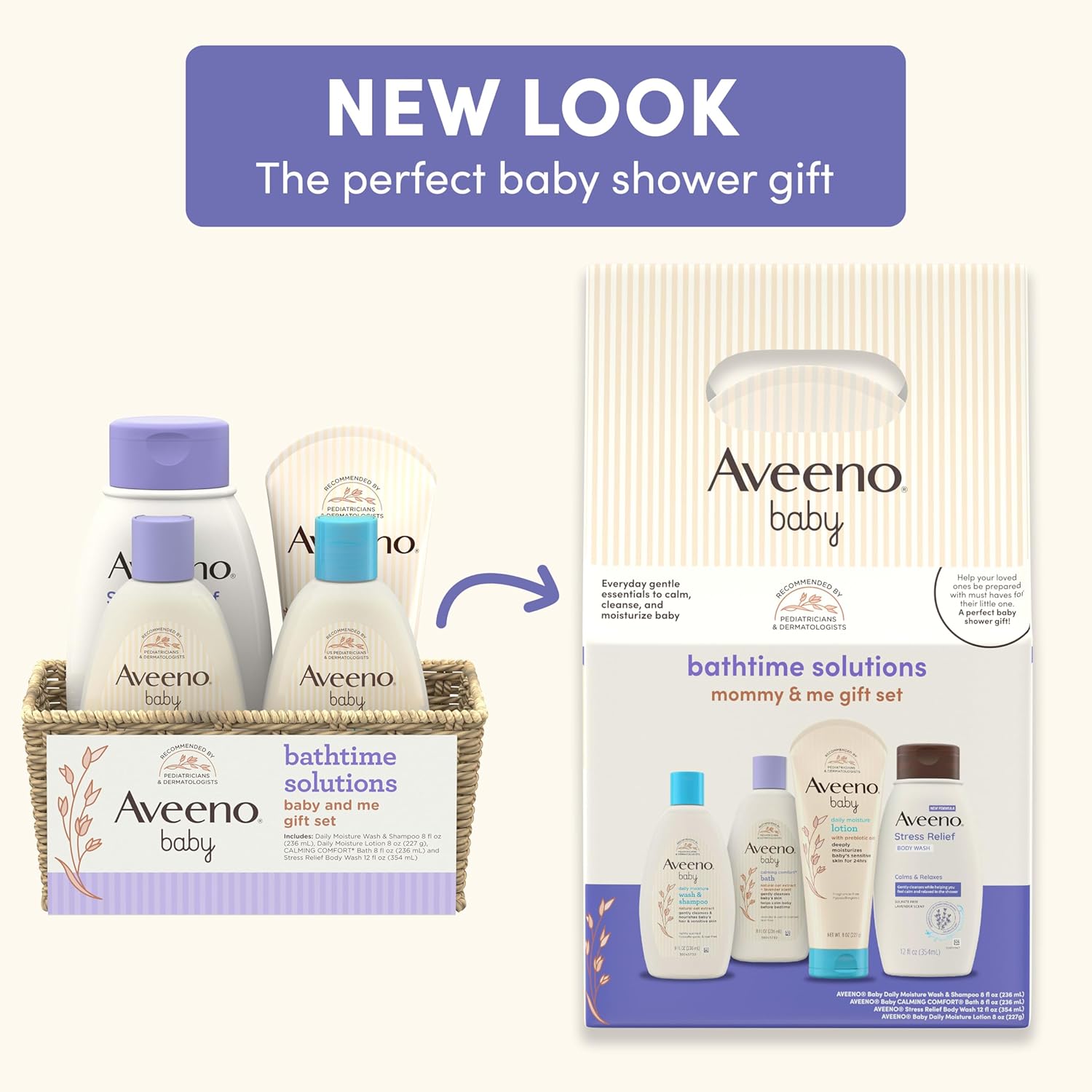 Aveeno Baby Bathtime Solutions Mommy & Me Gift Set, Baby Wash & Shampoo, Calming Bath, Daily