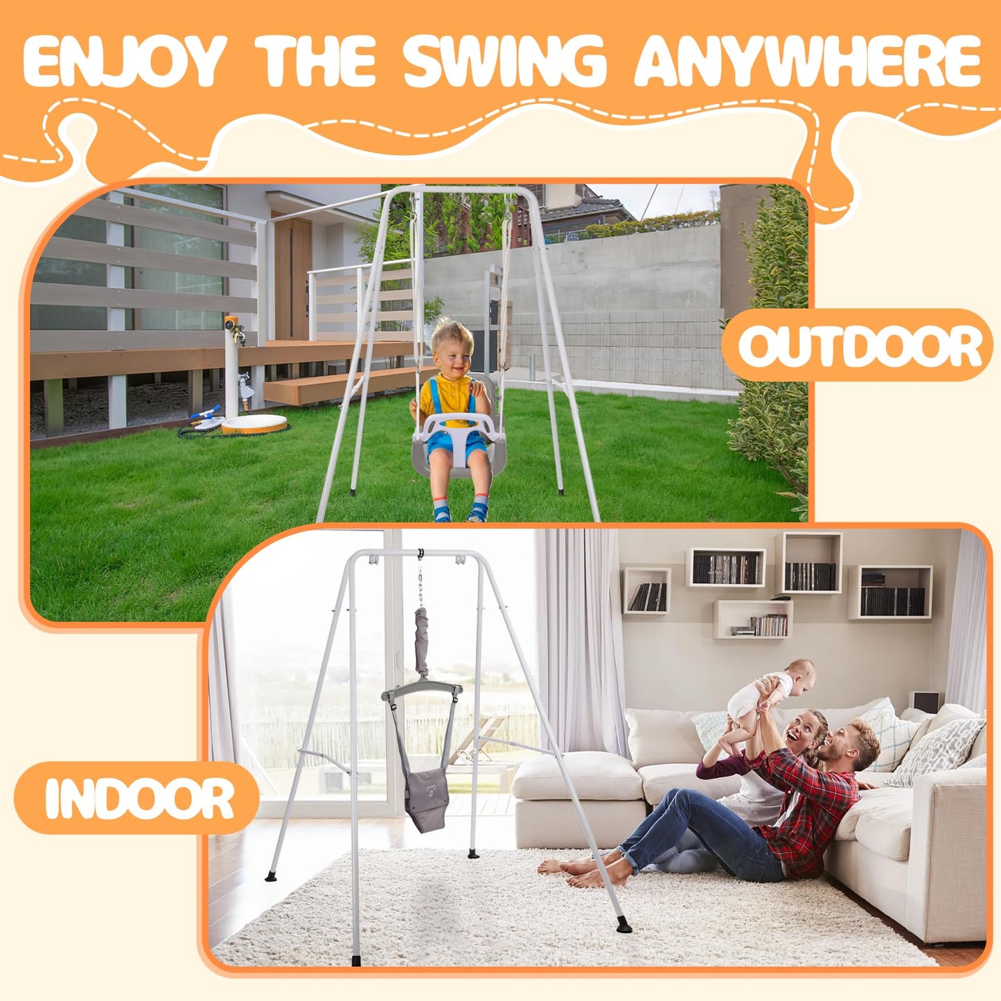 2 in 1 Toddler Swing ＆ Jumper, Swing Set for Indoor and Outdoor Use
