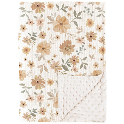 Konssy Baby Blankets for Unisex Boys Girls, Super Soft Nursery Minky Blankets with Muslin Cotton Front and Dotted Fleece Backing, Printed Bed Throws Newborn