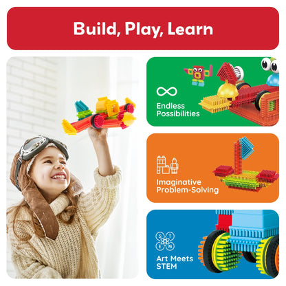 PicassoTiles 120pcs Hedgehog Interlocking Building Blocks Tiles Construction Toy Set Learning