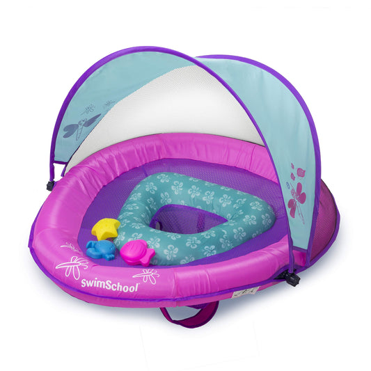 SwimSchool Deluxe Baby Pool Float with Adjustable Canopy - 6-24 Months - Baby Swim Float with