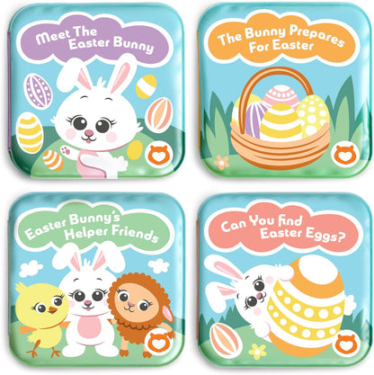Easter Bath Book Set for Babies & Toddlers – 4 Colorful, Soft, and Waterproof Bath Books with Bunny & Animal Friends – Fun Bath Toys & Basket Stuffers – Perfect for Easter & Baby Showers