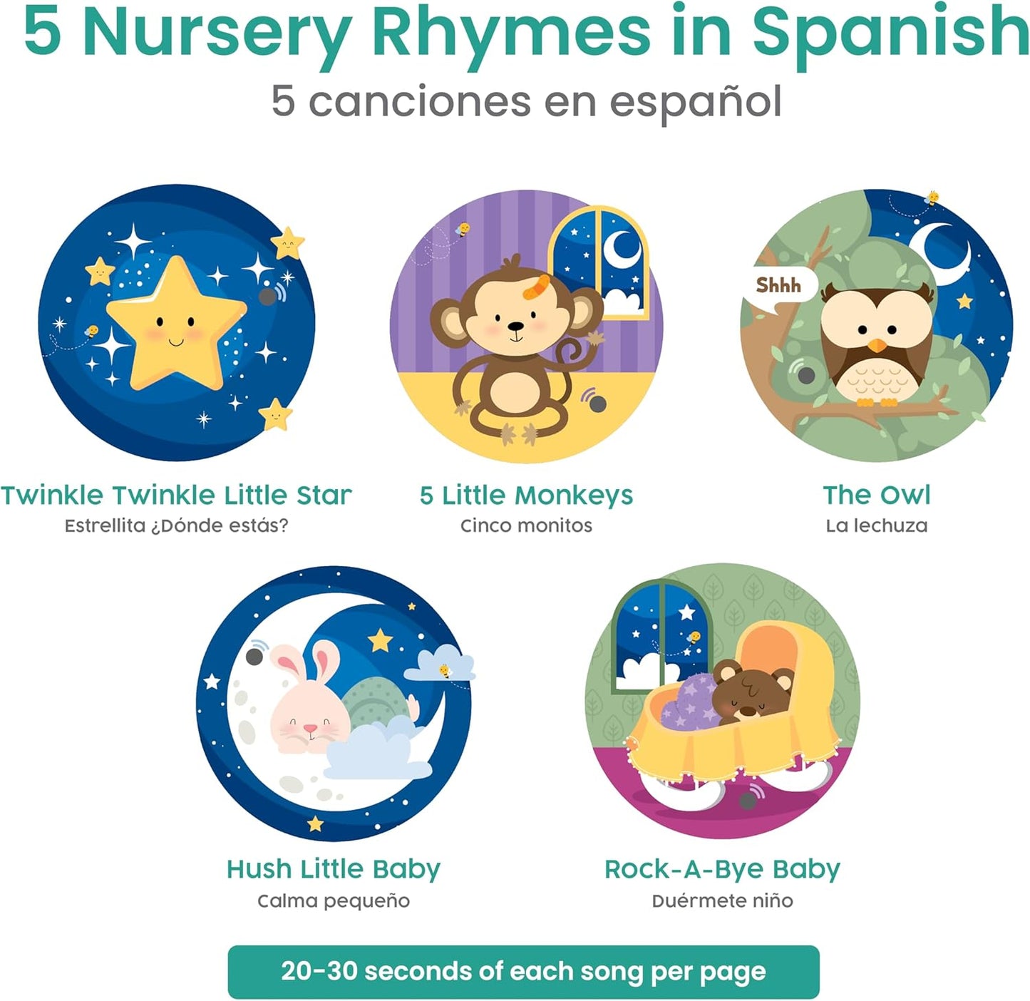 Binibi Spanish Musical Book for Toddlers 1-3 Estrellita ¿Dónde Estás? & Other Nursery Rhymes | Spanish Learning for Kids | Bilingual Children's Sound Book | Libro en español para bebés