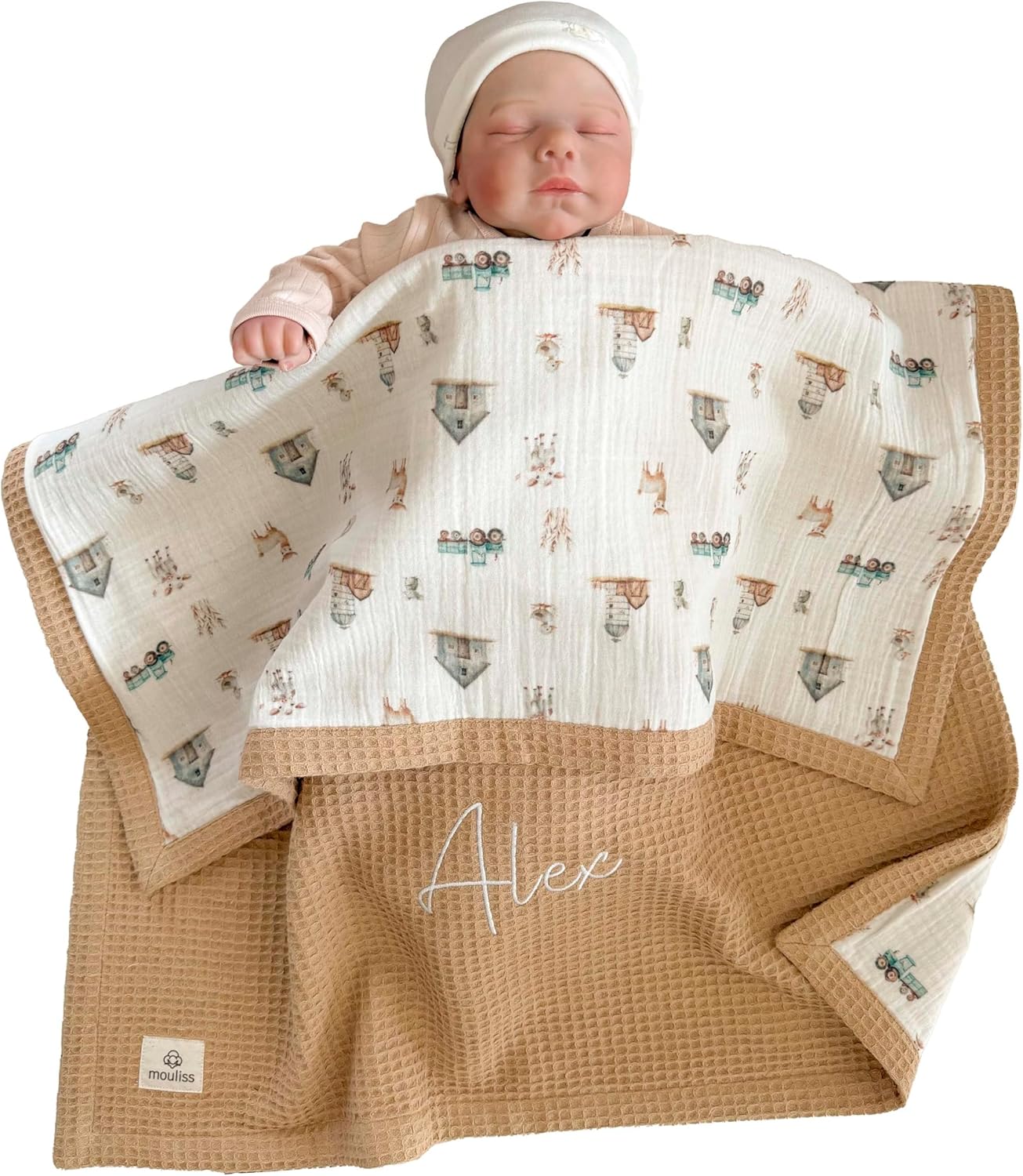 Personalized Baby Blanket with Name – Handmade 100% Organic Cotton Newborn Gift | Custom Knit
