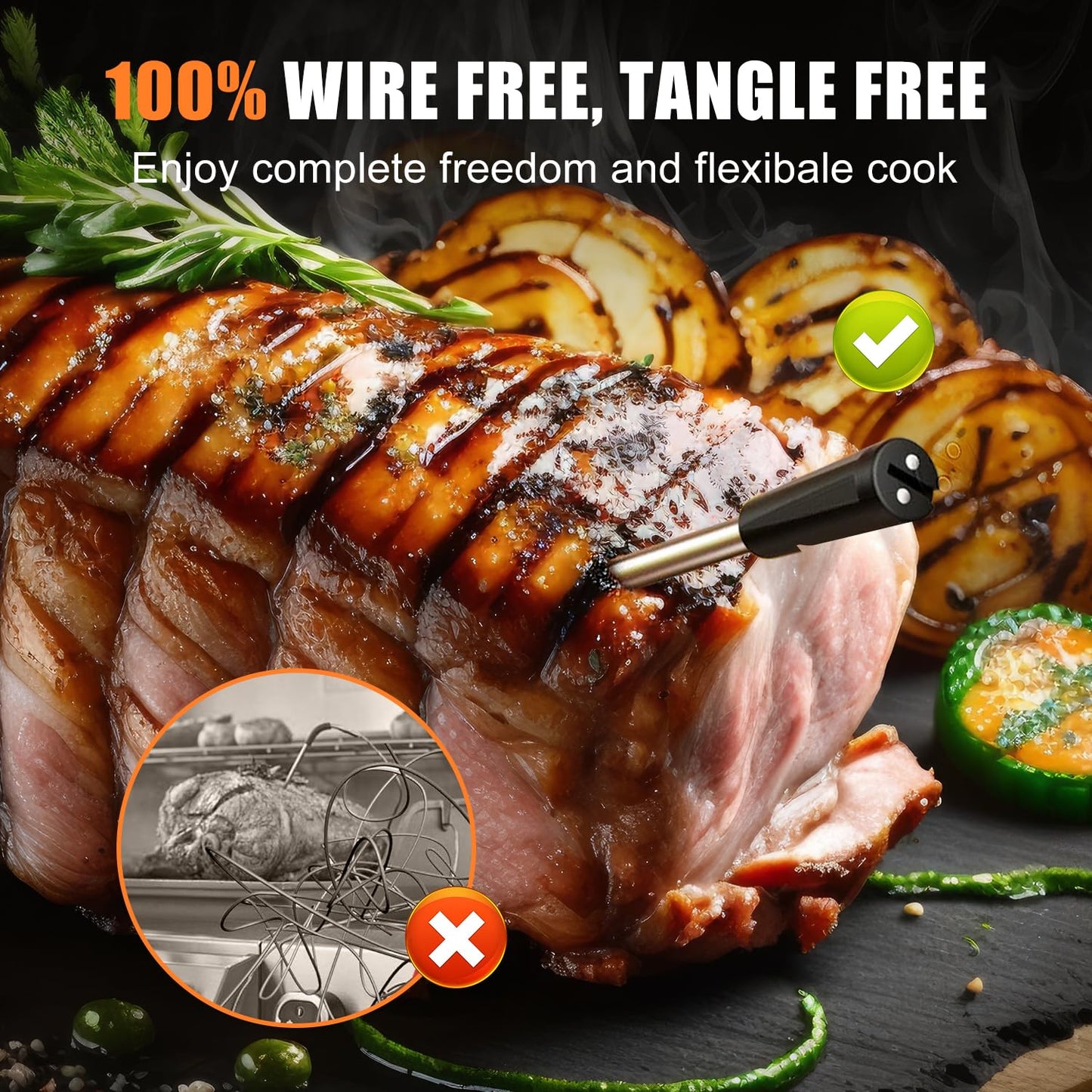 INSMART Wireless Smart Meat Thermometer,330FT Bluetooth Range,100% Waterproof,Precision Cooking