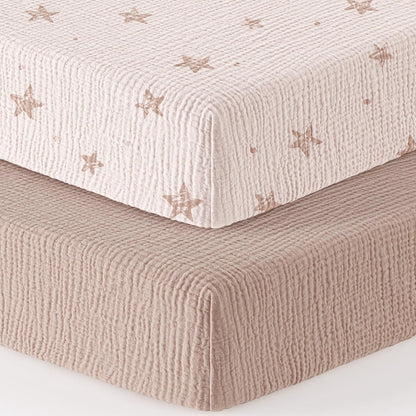 Bearmoss Muslin Mini Crib Sheets for Pack N Play Mattress - 100% Cotton - 38"x24" Soft Breathable