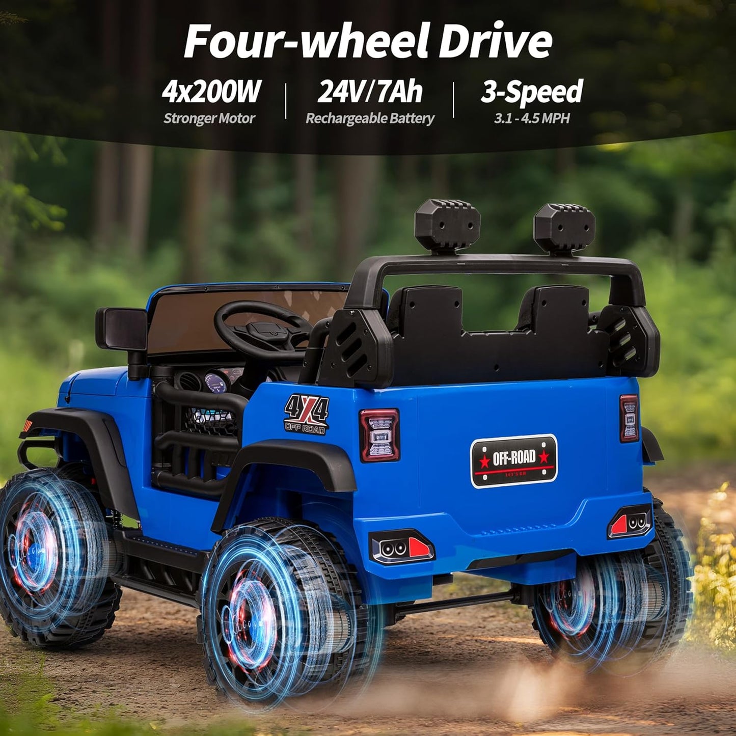 2 Seater Ride on Toy Car for Kids, 24V 4WD Ride-on Truck Kids Electric Car with Remote Control, 4x200W Motors - Blue