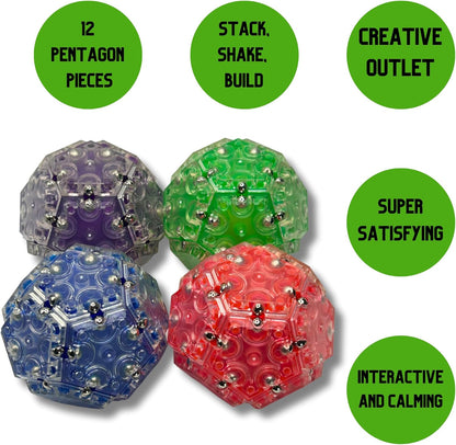 Four Brothers Geode Magnetic Fidget Sphere Set | Mesmerizing 12-Piece Pentagon Design in Red | Fun Desk Gadgets and Quiet ADHD Toys Idea!